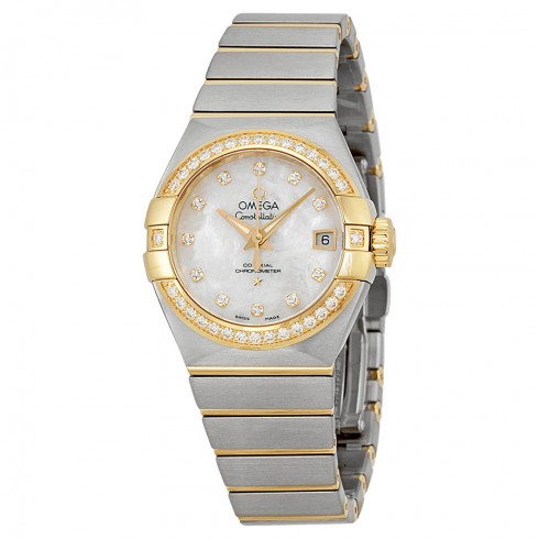 Replica Omega Constellation Mother of Pearl Diamond Dial Steel and 18kt Yellow Gold Ladies Watch 12325272055003 Watch