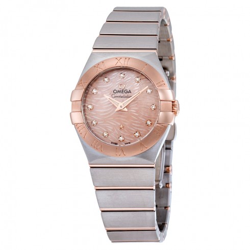 Omega Constellation Pink Mother of Pearl Diamond Dial Steel and 18K Rose Gold Ladies Watch 123.20.27.60.57.004 watches