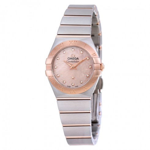 Omega Constellation Pink Mother of Pearl Diamond Dial Steel and 18kt Rose Gold Ladies Watch 12320246057003 watches