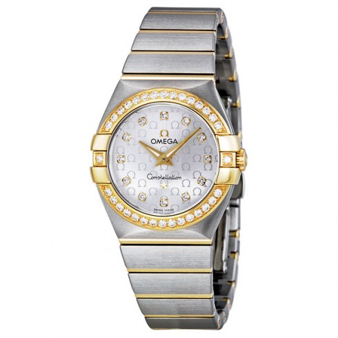 Omega Constellation Silver Diamond Brushed Solid 18kt Gold with Steel Ladies Watch 12325276052002 watches