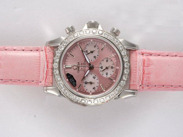 Omega De Ville CO-Axial Chronoscope 4850.30.37 Womens 31mm Pink Ostrich Leather Strap Watch watches