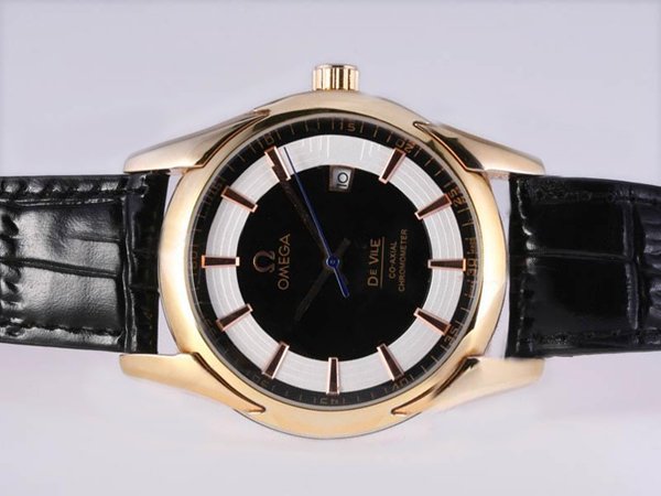 Omega De Ville Hour Vision 431.33.41.21.01.001 Round Black Crocodile Leather Strap Black Dial Watch watches