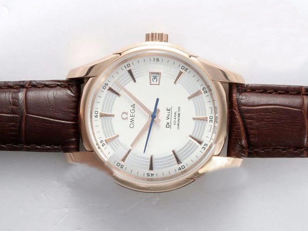 Omega De Ville Hour Vision 431.63.41.21.02.001 Coffee Cow Leather Strap White Dial 41mm Watch watches