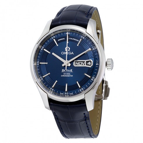 Replica Omega De Ville Hour Vision Blue Dial Blue Leather Strap Men's Watch OM43133412203001 Watch