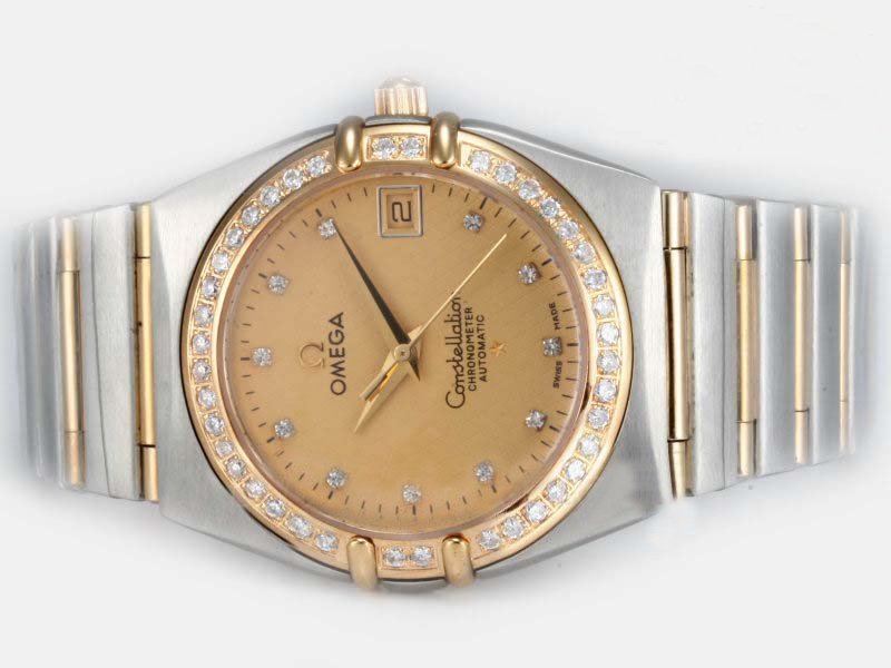 Omega De Ville Prestige Automatic 413.25.37.20.58.001 Diamond Bezel Yellow Dial Automatic Watch watches