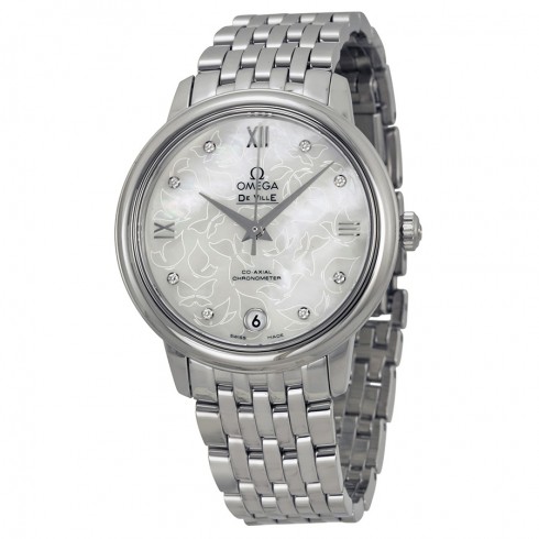 Omega De Ville Prestige Automatic White Mother of Pearl Diamond Dial Stainless Steel Ladies Watch 42410332055001 watches