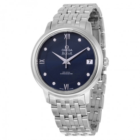 Omega De Ville Prestige Blue Diamond Dial Stainless Steel Automatic Ladies Watch 424.10.33.20.53.001 watches
