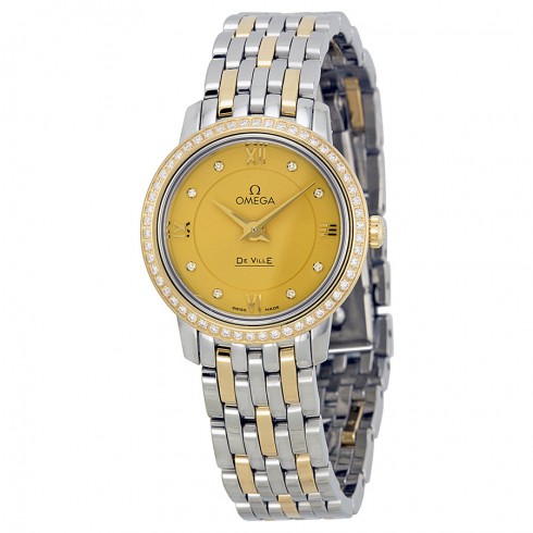 Omega De Ville Prestige Champagne Diamond Dial Steel and Yellow Gold Ladies Watch 42425246058001 watches