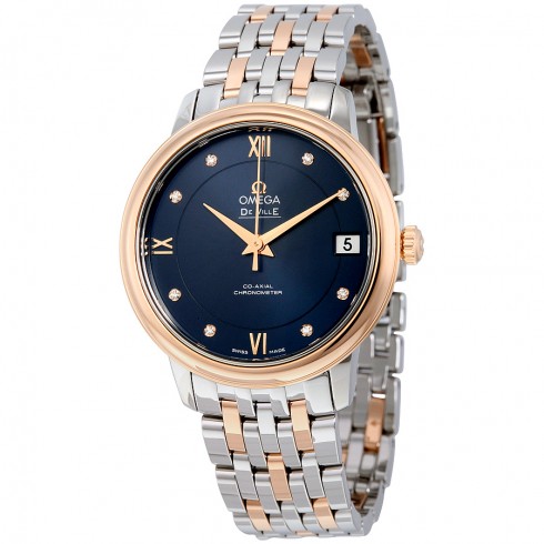 Omega De Ville Prestige Co-Axial Stainless Steel and 18K Rose Gold Diamond Automatic Ladies Watch 42420332053001 watches