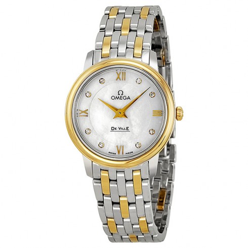 Omega De Ville Prestige Quartz Diamond Mother of Pearl Dial Two-Tone Ladies Watch 424.20.27.60.55.001 watches