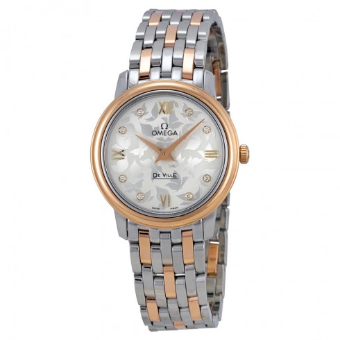 Omega De Ville Prestige Silver Diamond Dial Stainless Steel and 18kt Rose Gold Ladies Watch 42420276052002 watches
