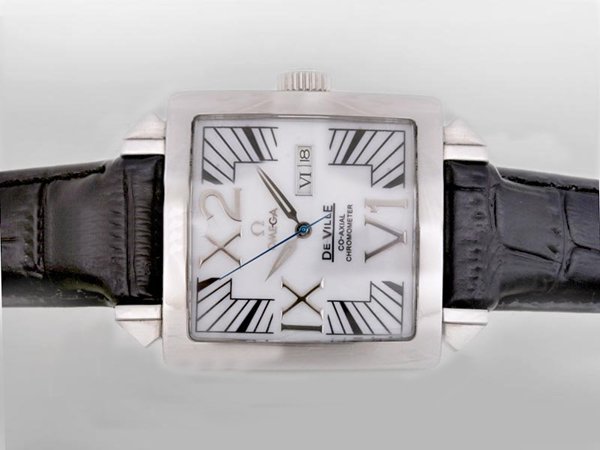 Omega De Ville X2 Big Date 7719.75.36 Midsize Black Crocodile Leather Strap 37x37mm Watch watches