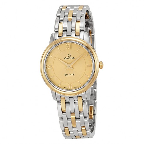 Omega DeVille Prestige Champagne Dial Steel and Yellow Gold Ladies Watch 42420276008001 watches