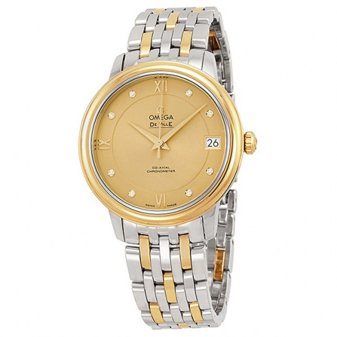 Omega DeVille Prestige Champagne Diamond Dial Steel and Yellow Gold Ladies Watch watches