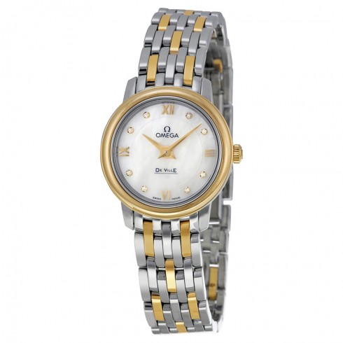 Omega DeVille Prestige Mother of Pearl Diamond Steel and Yellow Gold Ladies Watch 42420246055001 watches