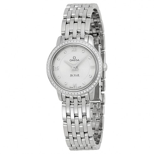 Omega DeVille Prestige Silver Diamond Dial Stainless Steel Ladies Watch watches