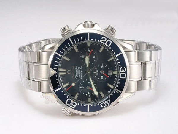 Omega Seamaster 300 M Chrono Diver 2293.52.00 Round Blue Dial White Stainless Steel Strap Watch watches