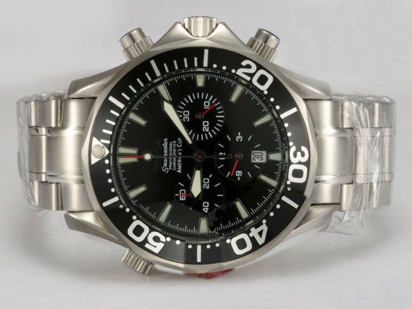 Omega Seamaster 300 M Chrono Diver 2594.52.00 Round Black Dial Silver Stainless Steel Strap Watch watches