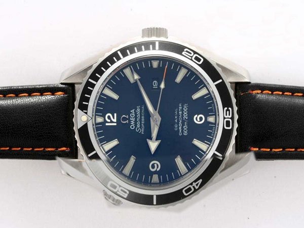 Omega Seamaster Planet Ocean 2901.51.82 Black Cow Leather Strap 45mm Blue Dial Watch watches