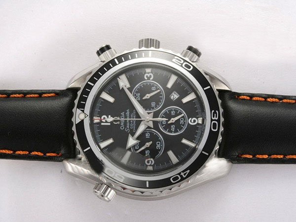 Omega Seamaster Planet Ocean 2901.51.82 Black Cow Leather Strap Black Dial Watch watches