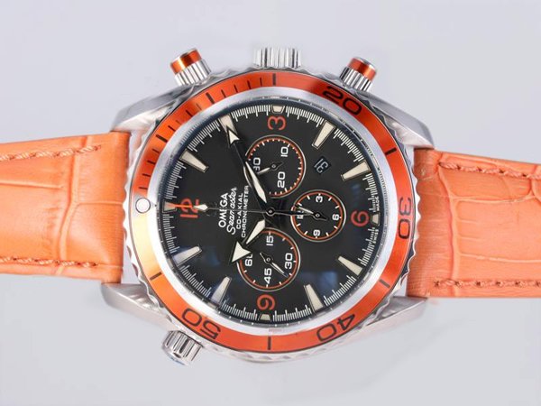 Omega Seamaster Planet Ocean 2909.50.38 Orange Ostrich Leather Strap Black Dial Watch watches