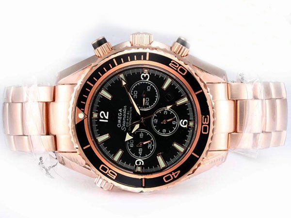 Omega Seamaster Planet Ocean Chrono 222.60.46.50.01.001 Midsize Red Rose Gold Strap Watch watches