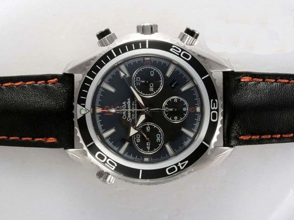 Omega Seamaster Planet Ocean Chrono 2910.51.82 Midsize Black Cow Leather Strap Round Watch watches