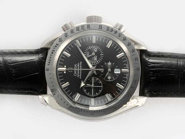 Omega Speedmaster Broad Arrow 3851.50.11 42mm Black Cow Leather Strap Black Dial Watch watches