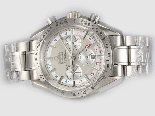 Omega Speedmaster Broad Arrow GMT 3581.30.00 Grey Dial Silver Stainless Steel Strap Watch watches