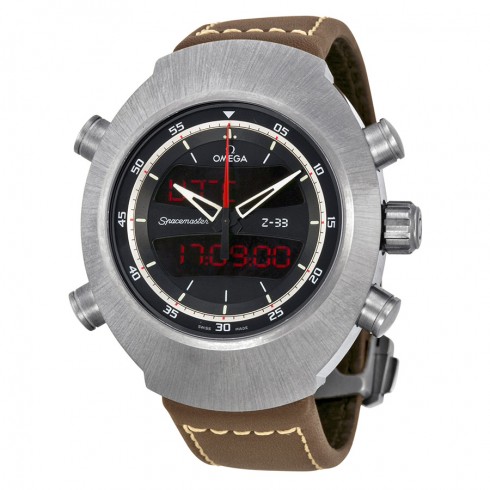 Omega Speedmaster Spacemaster Z-33 Black Analog-Digital Dial Brown Leather Chronograph Men's Watch 32592437901002 watches