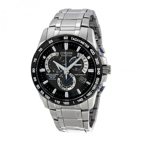 Open Box - Citizen Perpetual Chrono A-T Eco-Drive Black Dial Titanium Men's Chronograph Watch AT4010-50E watches