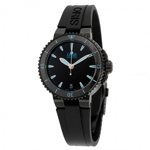 Oris Aquis Automatic Black Dial Black Rubber Ladies Watch 733-7652-4725RS watches