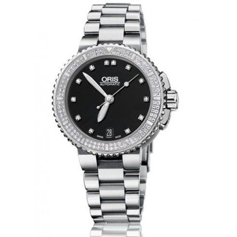 Oris Aquis Date Diamond Black Dial Stainless Steel Ladies Watch 01 733 7652 4994-07 8 18 01P watches
