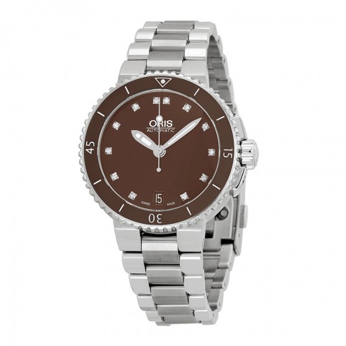 Oris Aquis Date Diamonds Brown Dial Stainless Steel Ladies Watch 01 733 7652 4192-07 8 18 01P watches