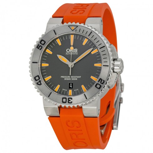 Oris Aquis Date Grey Dial Orange Rubber Men's Watch 01 733 7653 4158-07 4 26 34GEB watches