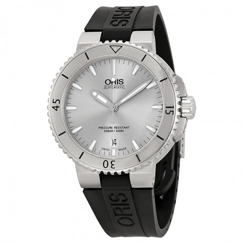 Oris Aquis Date Silver Dial Black Rubber Men's Watch 01 733 7676 4141-07 4 21 34 watches