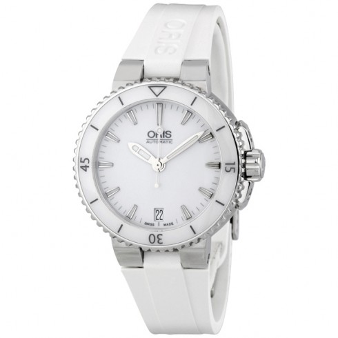 Oris Aquis Date White Dial Rubber Ladies Watch 01 733 7652 4156 07 4 18 31 watches
