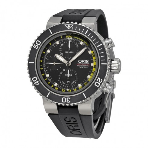 Oris Aquis Depth Gauge Chronograph Black Dial Black Rubber Men's Watch 774-7708-4154SET watches