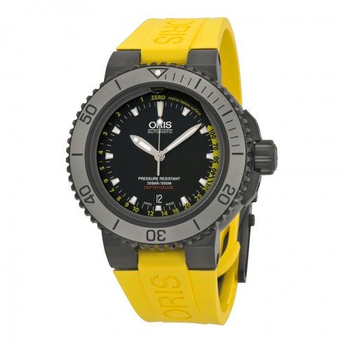 Replica Oris Aquis Depth Guage Black Dial Yellow Rubber Men's Watch 733-7675-4754SET Watch