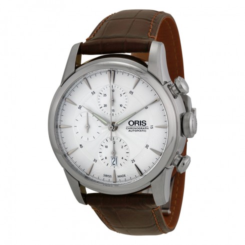 Oris Artelier Chronograph Silver Dial Brown Leather Men's Watch 774-7686-4051LS watches