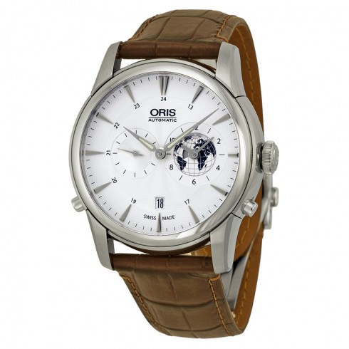 Oris Artelier GMT Automatic Silver White Dial Brown Leather Men's Watch 690-7690-4081LS watches