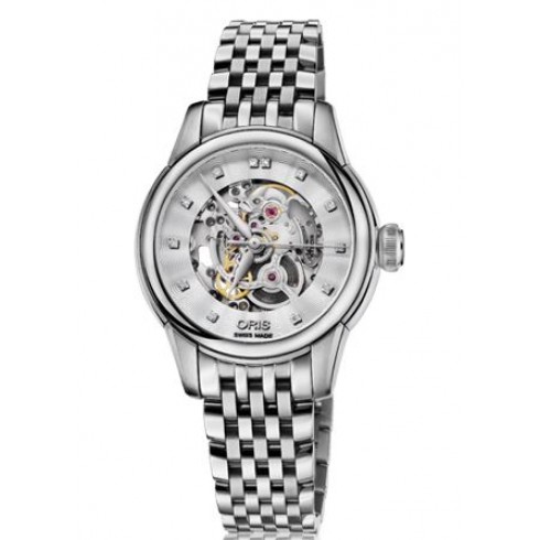 Oris Artelier Silver Skeleton Dial Stainless Steel Ladies Watch 01 560 7687 4019-07 8 14 77 watches