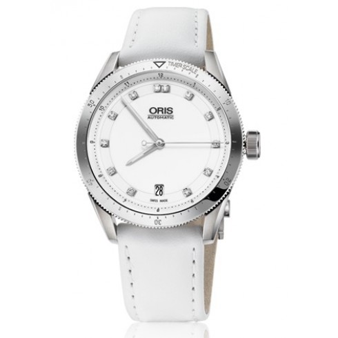Oris Artix GT Date Diamonds White Dial White Leather Ladies Watch 01 733 7671 4191-07 5 18 40FC watches