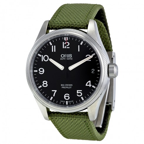 Oris Big Crown Black Dial Automatic Green Textile Strap Men's Watch 751-7697-4164GRFS watches