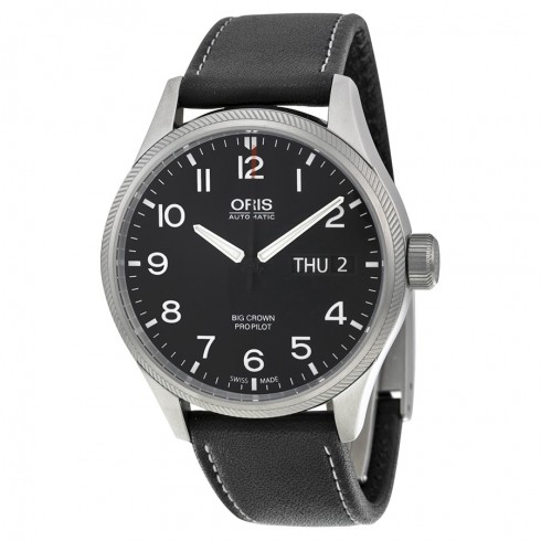 Replica Oris Big Crown Pro Pilot Black Dial Black Leather Men's Watch 752-7698-4164LS Watch