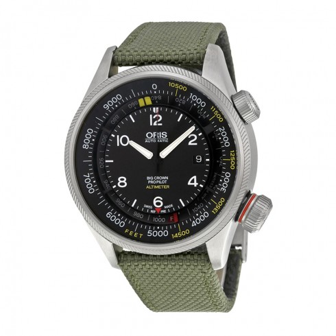 Oris Big Crown ProPilot Altimeter Black Dial Grey Green Textile Men's Watch 733-7705-4134SET watches