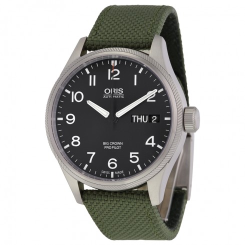 Oris Big Crown ProPilot Black Dial Green Textile Men's 45mm Watch 752-7698-4164GRFS watches