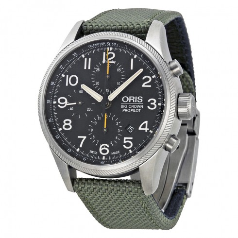 Oris Big Crown ProPilot Chronograph Black Dial Green Textile Men's Watch 774-7699-4134FSGR watches