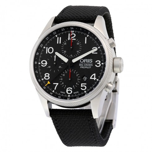 Oris Big Crown ProPilot Chronograph GMT Black Dial Black Fabric Men's Watch 677-7699-4164BKFS watches