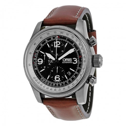 Oris Big Crown X1 Calculator Black Dial Chronograph Leather Men's Watch 675 7648 4264LS watches